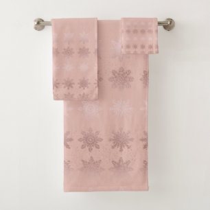 Elegantes Weihnachtsschneeflocke-Rosen-Goldmuster Badhandtuch Set