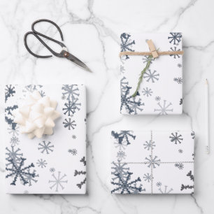Elegantes Weihnachtsschneeflockenmuster Geschenkpapier Set