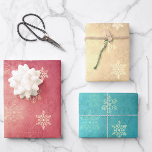Elegantes Weihnachtsschneeflockenmuster Geschenkpapier Set