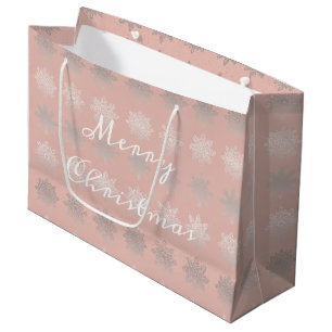 Elegantes Weihnachtsschneeflockesilber-Rosengold Große Geschenktüte
