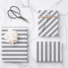Elegantes Weihnachtssilber und Weiß gestreift Geschenkpapier Set