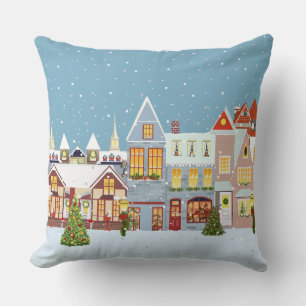 Elegantes Weihnachtsstädtchen auf Himmelblau Kissen
