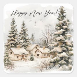 Elegantes Weihnachtswasser Botanisch Quadratischer Aufkleber