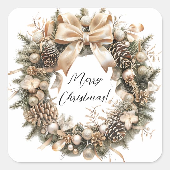 Elegantes Weihnachtswasser Botanisch Quadratischer Aufkleber (Vorderseite)