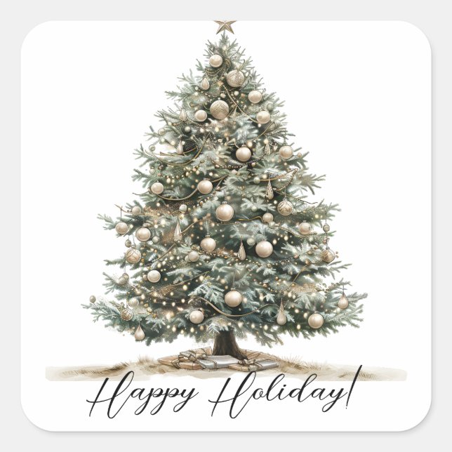 Elegantes Weihnachtswasser Botanisch Quadratischer Aufkleber (Vorderseite)