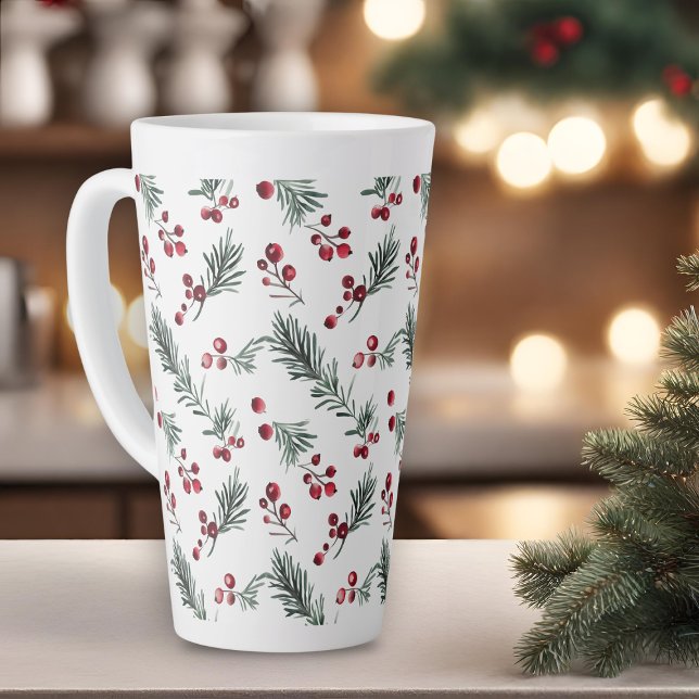 Elegantes Weihnachtswasser Botanisches Muster Milchtasse (Elegant Christmas Watercolor Botanical Pattern Latte Mug)