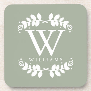 Elegantes weises Grün-Monogramm Untersetzer