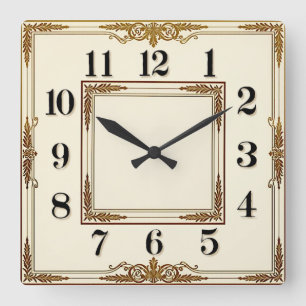 Elegantes Weiß Art Deco Quadratische Wanduhr