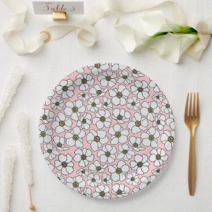 Elegantes Weiß auf rosa Blumenprint Pappteller