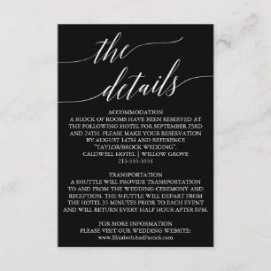 Elegantes Weiß auf Schwarz-Kalligrafie-Details-Kar Begleitkarte