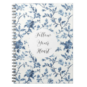 Elegantes Weiß Blau Floral Notizblock