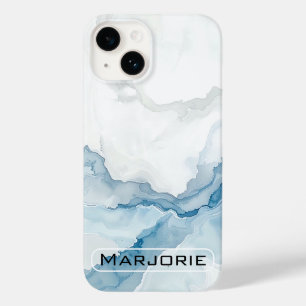 Elegantes Weiß & Blau Marmor Stylischer benutzerde Case-Mate iPhone 14 Hülle
