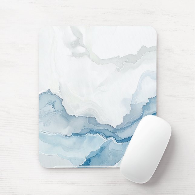 Elegantes Weiß & Blau Marmor Stylischer benutzerde Mousepad (Mit Mouse)