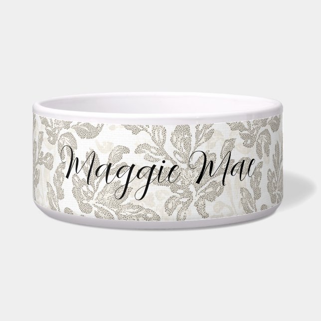 Elegantes Weiß-Creme-Blumenmuster Napf (Vorderseite)