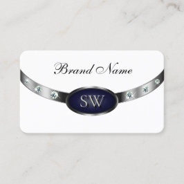 Elegantes Weiß Dunkelblau und Silber mit Monogramm Visitenkarte