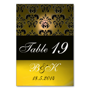 ELEGANTES, WEISS GELBES DAMASK-MONOGRAMM TISCHNUMMER