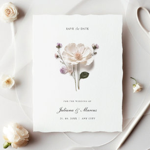 Elegantes Weiß gepresste Blume Chic Save The Date