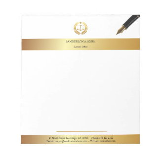 Elegantes Weiß & Gold | Professionelles Anwaltsbür Notizblock