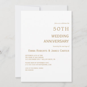 Elegantes Weiß & Gold zum 50. Hochzeitstag  Einladung