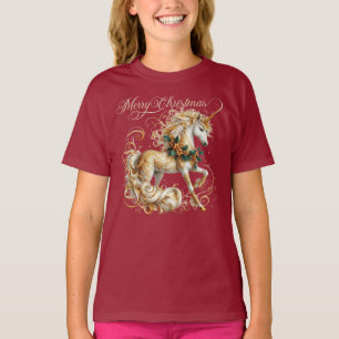 Elegantes weiß-goldenes Weihnachts-Einhorn T-Shirt