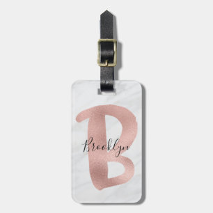 Elegantes Weiß & Grau Marmor Roségold B Monogramm  Gepäckanhänger