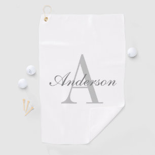 Elegantes Weiß- & Grau-Monogramm Golfhandtuch