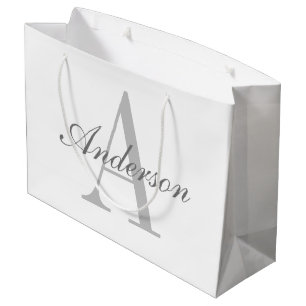 Elegantes Weiß- & Grau-Monogramm Große Geschenktüte