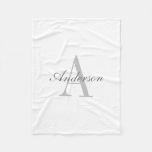 Elegantes Weiß & Grau Monogramm Klassiker Fleecedecke