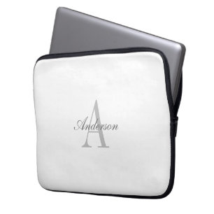 Elegantes Weiß- & Grau-Monogramm Laptopschutzhülle