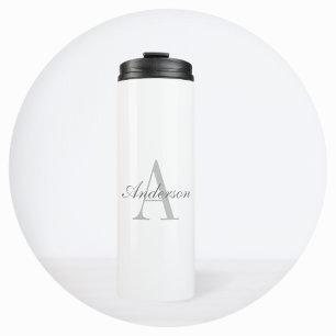 Elegantes Weiß & Grau Monogramm Thermosbecher