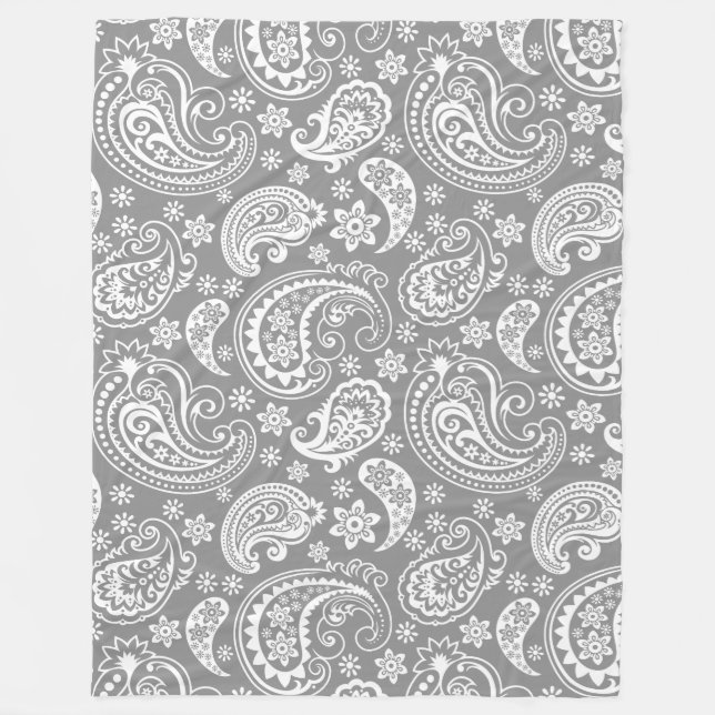 Elegantes Weiß & Gray Vintag Paisley Muster Fleecedecke (Vorderseite)