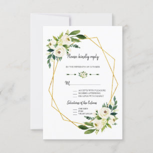 Elegantes Weiß-Grün-Blumen-Hochzeits-RSVP mit Gold RSVP Karte