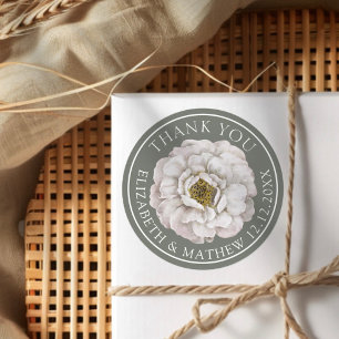 Elegantes Weiß & Grün Floral  Runder Aufkleber