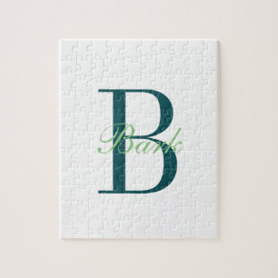 Elegantes Weiß & Grün Monogramm Puzzle