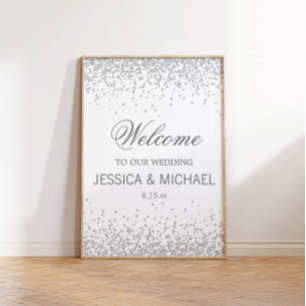 Elegantes Weiß mit glänzenden Silberhochzeiten Poster