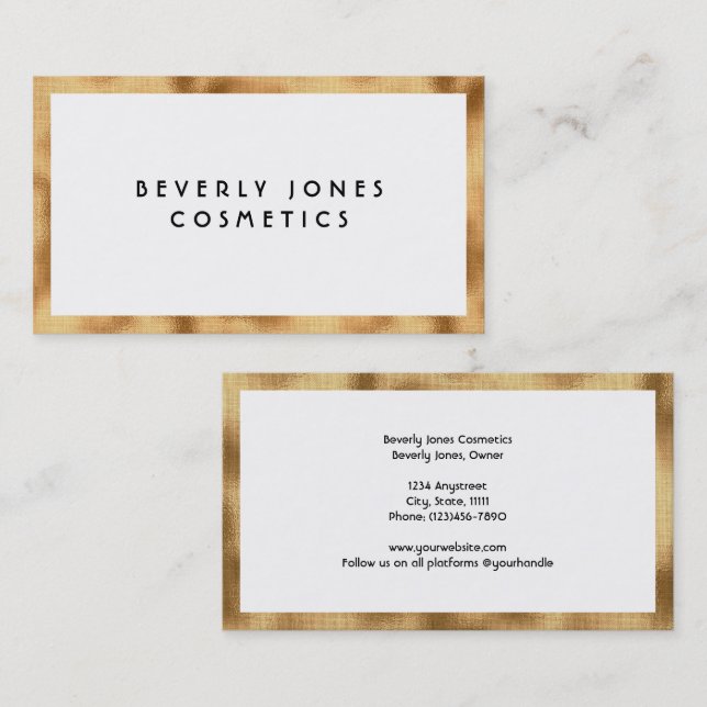 Elegantes Weiß mit Imitate Gold Foil Business Card Rabattkarte (Vorne/Hinten)