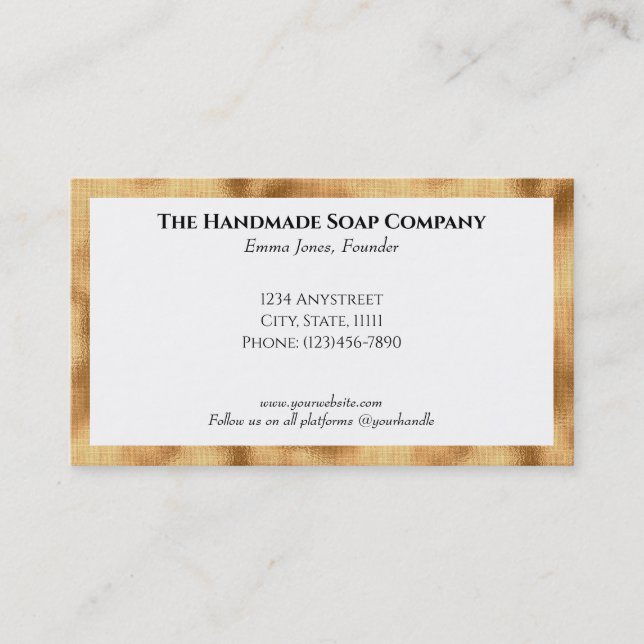 Elegantes Weiß mit Imitate Gold Foil Business Card Rabattkarte (Vorderseite)