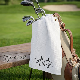 Elegantes Weiß mit individuellem Namen und Initial Golfhandtuch
