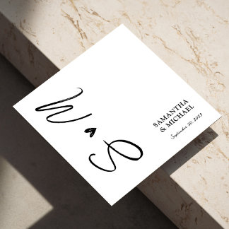 Elegantes Weiß mit Schwarz Custom Initials Hochzei Serviette