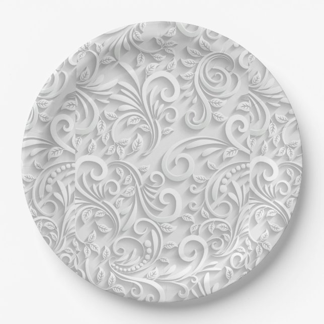 Elegantes Weiß  Pappteller (Vorderseite)