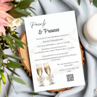 Elegantes Weiß Perlen & Prosecco Brautparty Einladung