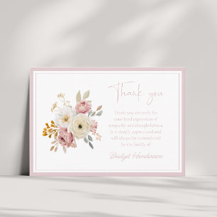Elegantes Weiß Rosa Boho Florales Begräbnis Dankeskarte