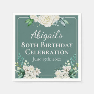 Elegantes Weiß Rose Floral 80. Geburtstag jedes Al Serviette