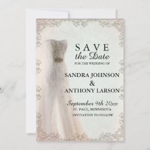 Elegantes Weiß Save the Date, Hochzeitskleid Date