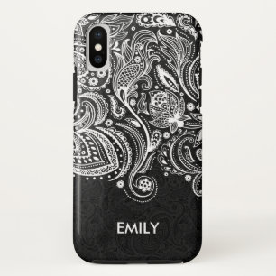 Elegantes Weiß & Schwarz Florales Paisley-Spitze 2 Case-Mate iPhone Hülle
