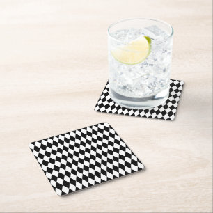 Elegantes Weiß Schwarz Harlekin Geometrische Rhomb Rechteckiger Pappuntersetzer