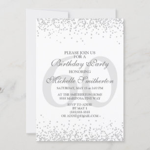 Elegantes Weiß Silber Grau Glitter 60. Geburtstag Einladung