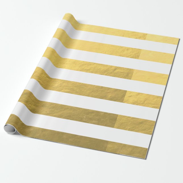 Elegantes Weiß Stripes die gedruckte Goldfolie Geschenkpapier (Ungerollt)