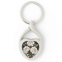 Elegantes Weiß- und Gold-Blumenrosen-Herz-Schlüsse
