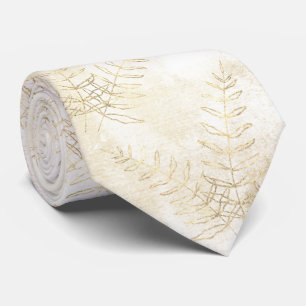 Elegantes Weiß- und Gold-Farnblatt-Hochzeitstuch Krawatte